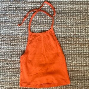 LOS ANGELES APPAREL COTTON BB RIBB ORANGE CROPPED HALTER TOP Sz OS